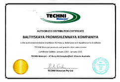 Certificate of Exclusive Distributor of Techni Waterjet Company (Australia)